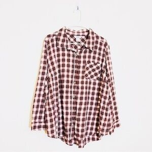 cj Banks Plaid Long Sleeve Button Down Shirt Women Size 2X Red/White Pocket